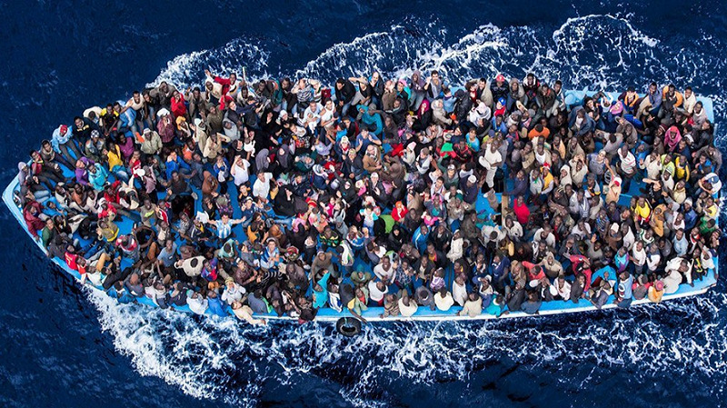 migrants packed in a boat
